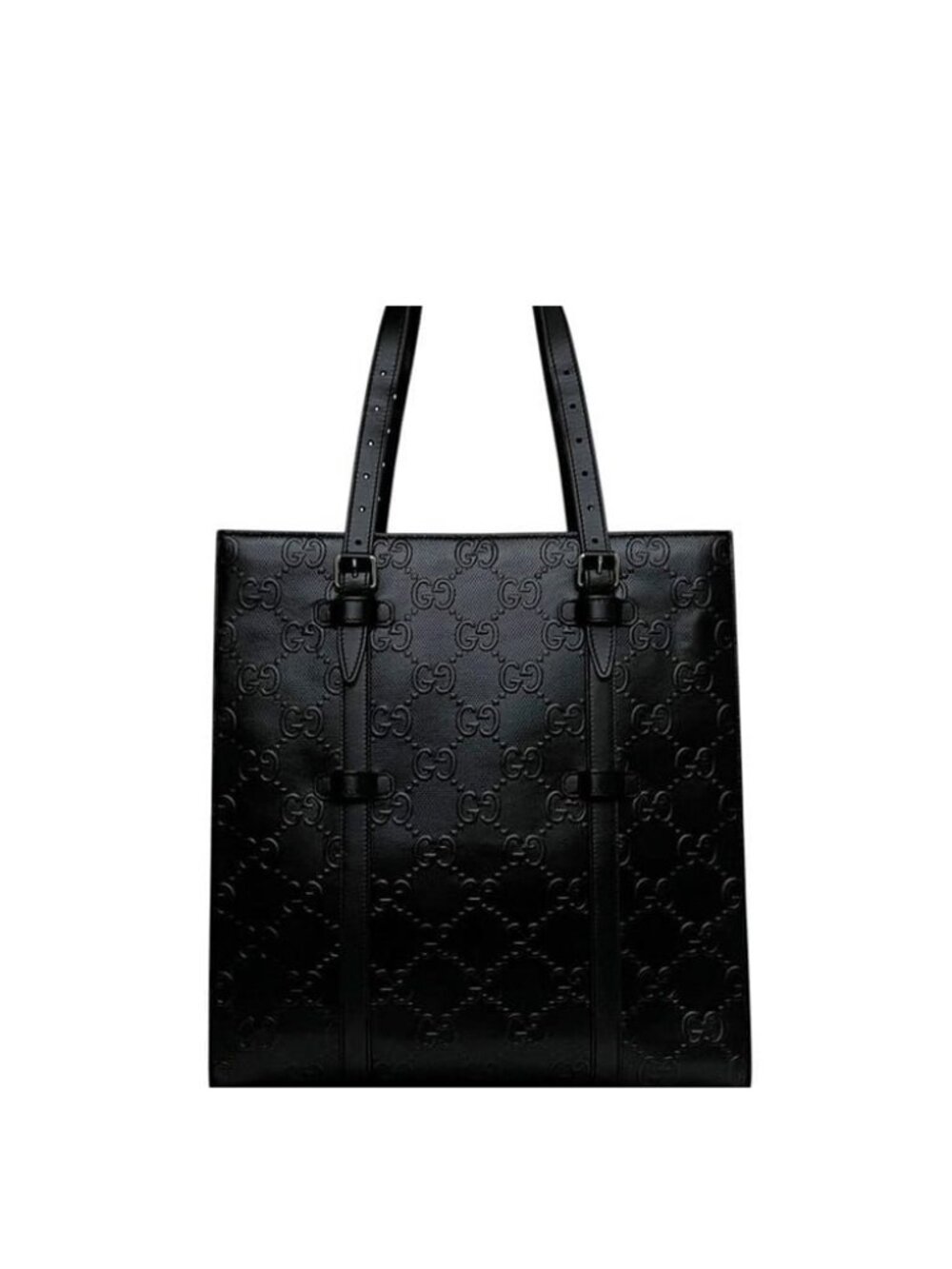 Gucci Tote Bag GG Embossed Logo Leather Black